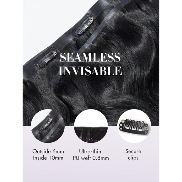 Clip in Hair Extensions Human Hair 16 Inch 135g Natural Black Long Style main image 4